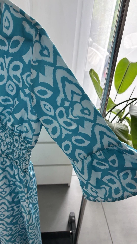 Damen Sommerkleid Blau Türkisblau Gr L/ 40 MIDI Urlaub Strand - Bild 3 von 4