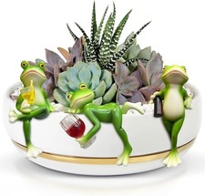 3er Set Frosch Figuren Blumentopf H&auml;nger Garten Deko Harz Wetterfest Balkon