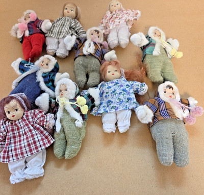 Handmade Ceramic Head Child Doll w/ vintage Cotton Clothing 5'' Lot 10 Boys Girls