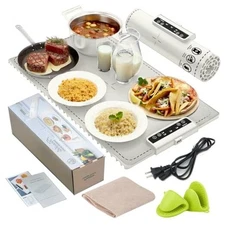 Food Warming Mat, Upgraded Electric Warming Tray with 2 Silicone Mitts White