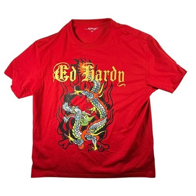 Ed Hardy Dragon Graphic T-Shirt Mens XL Red Excellent Tattoo Streetwear EHM1101