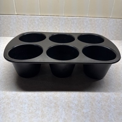 Jumbo Muffin Bakeware Pan 6 Hole Black  Metal Nonstick Makes 3x3.5 inch Muffins