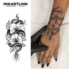 Semi Permanent Snake Temporary Tattoo Waterproof Realistic Floral Snake Tattoo