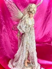 OOAK Mixed Media Dark Faerie Fairy Queen Art Doll Stained Glass Wings Signed 13"