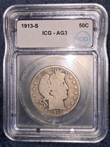 1913-S 50C Barber Half Dollar - Picture 1 of 6