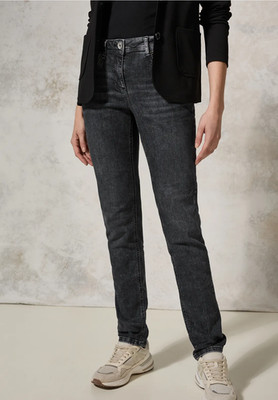 CECIL Damen Jeans Eos Style Scarlett With Stretch Slim Fit Mid Waist Schwarz W25