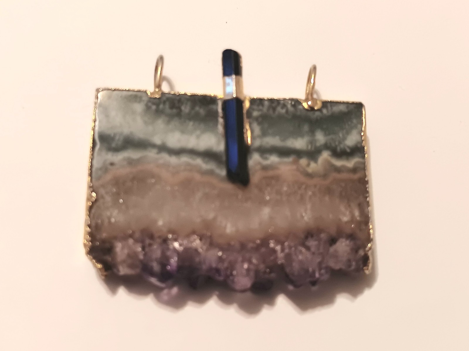 Rectangular Gold Plated Amethyst Geode Slice Pend… - image 3