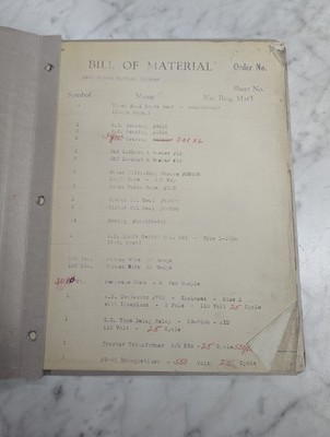 HANCHETT #24A2 ROTARY SURFACE GRINDER BILL OF MATERIAL PARTS LIST ~TEXT ONLY