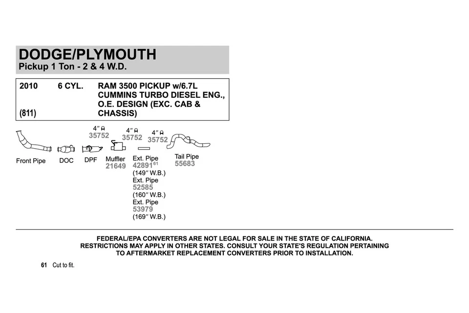 For Ram 2500 2011-2013 Walker 55683 Aluminized Steel Exhaust Tailpipe - Imagem 2 de 4