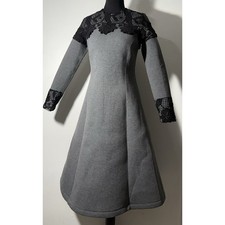 Shanis Gray Lace Accent Long Sleeve Dress Size 36/4