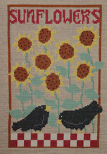 Complete Finished Autumn/Fall Cross Stitch Decor - SUNFLOWERS AND BLACKBIRDS