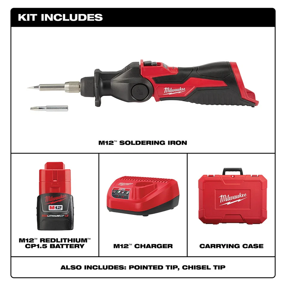 Kit de soldador con cabezal pivotante inalámbrico Milwaukee 2488-21 M12 12V Foto 2 de 4