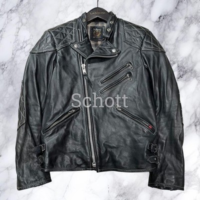 Schott Men's S Navy Leather Double Rider Jacket Quilted Vintage Condition