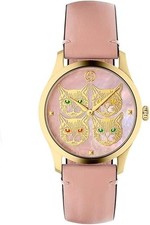Image of Gucci G-Timeless YA1264132 CAT Mother Of Pearl Gold Pink Leather Ladies Watch