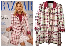 Chanel Vintage 2004 White Red Tweed Coat 40 42 44 8 10 12 Jacket 2pc Belt M L