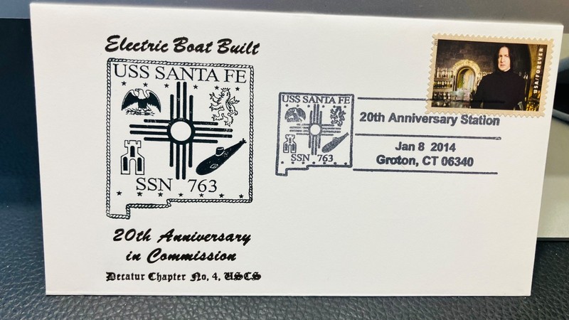 2014 ship cancel & cachet of sub USS Santa Fe SSN 763, posted in Groton