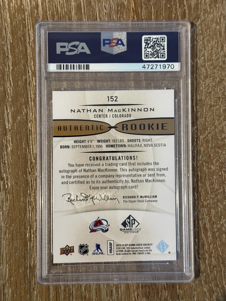2013 SP Game Used Gold Nathan MacKinnon PSA 10 GEM MT Rookie Auto Avalanche - Image 2 of 2