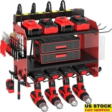 Heavy Duty Power Tool Organizer Wall Mount W/ Charging Station & 8 Outlet Strip