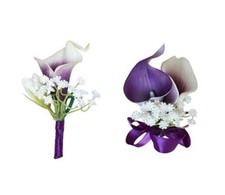 Artificial Purple Calla Lily Boutonniere Wrist Flowers for Wedding Purple Sets