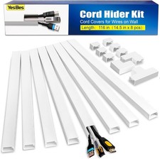 116in Cord Hider Kit Cord Covers for Wires on Wall Paintable Cable Raceway