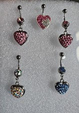 5 HEARTS Charms Curved Belly Button Navel Rings Body Jewelry Piercing PINK BLUE