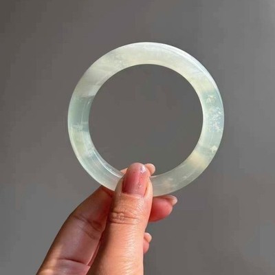Natural Jadeite Jade Bangle 52.6mm Translucent Cloud Pattern Dreamy Milky Jade B