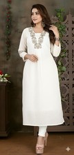 INDIAN WOMEN WHITE Cotton  1 Pc Kurti Kurta with embroidery
