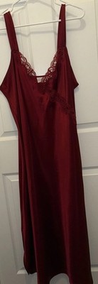 Adonna XL Nightgown Maroon Silky Soft Lace Accents Sexy Long Lingerie Nightie