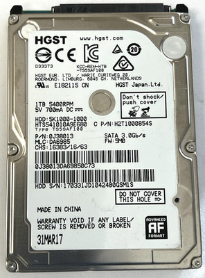 HGST HTS541010A9E680 1 TB 5.4K RPM 2.5'' 6Gb/s SATA III Hard Drive 0J38013