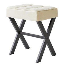 IBUYKE Square Makeup Stool Ottoman with X-Leg Foot Rest, Multi-Use Side Table