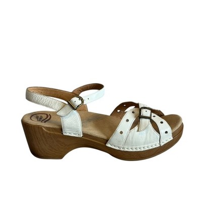 Dansko Women's Size 41 White Leather sissy Sandals Wooden Clog