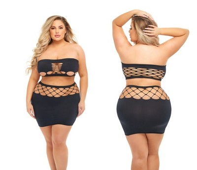 Luxus Dessous lingerie Set 2 Teilig Bandeau Schwarz Plus Size Übergröße 2XL 3XL