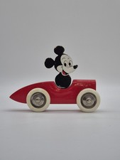Jouet bois Mickey Mouse voiture rouge sur roues Disney vintage