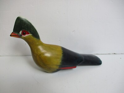 Knysna Lourie Turaco Carved Wood Bird Polychrome Signed African Vintage  70s