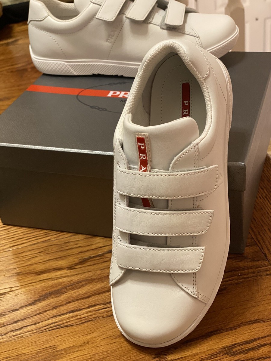 NIB KIDS PRADA Authentic Sneakers White Leather Boy Size 3 Straps
