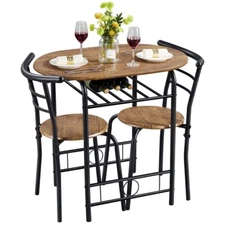 Dining Room Table Set Kitchen Table and Chairs for 2 with Steel Legs, Brown