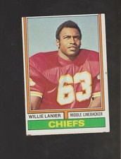 1974 Topps #480 Willie Lanier card, Kansas City Chiefs HOF