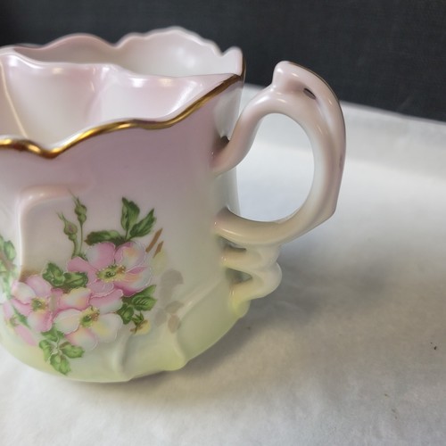 Vintage Hand Painted NIPPON Shaving Scuttle Mug Cup Green Dogwood FLOWERS - Picture 7 of 11