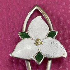 Enamel Trillium Flower Kingston Ontario or Jamaica 4" Sterling Souvenir Spoon