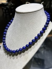 Vintage Genuine 14K Yellow Gold Natural Lapis Lazuli 10 mm Bead Necklace 18  