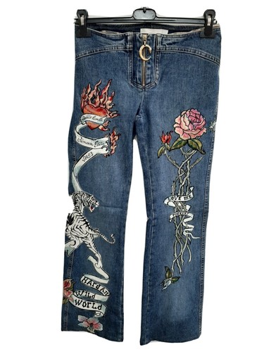Roberto Cavalli jeans zampa bootcut donna woman tg xs tigre Flores tiger  striped | eBay