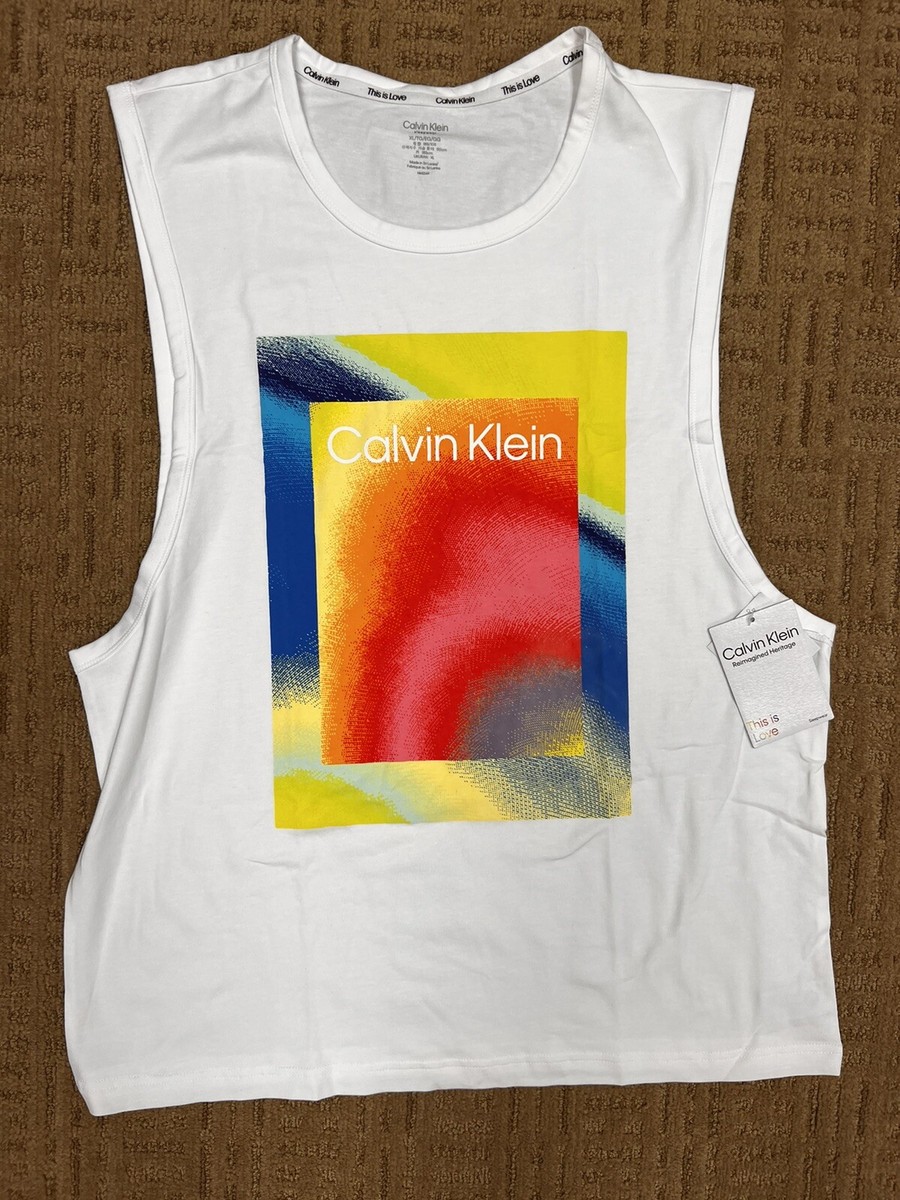 Calvin Klein Men's Sz XL White Reimagined Heritage Pride Sleep Tank Top New