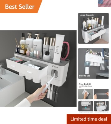 Elegant Wall-Mounted Toothbrush Holder with Automatic Toothpaste Dispenser Set