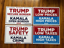 4 Donald Trump Kamala Harris 2024 Double side yard signs Authentic LOT 24" x 16"