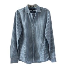 Ted Baker Men Plaid Long Sleeve Dress Shirt Size 4 L Large Blue White Button Up