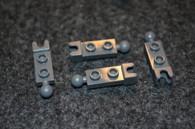 (4) 2x1 Dark Gray Plate Brick w/ Ball and Socket on Ends ~ NEW Lego Parts ~