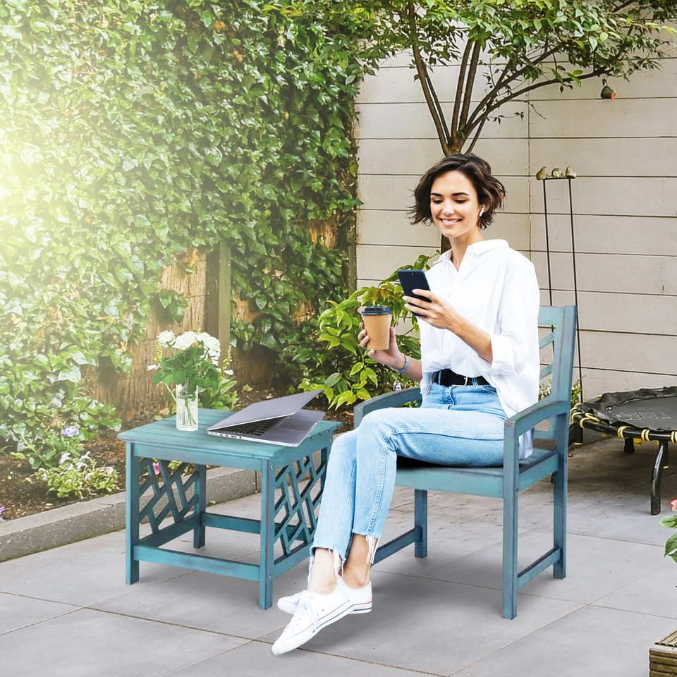 "Silla con brazo de patio Portland de madera dura de 22"" Four Seasons Courtyard, azul (caja abierta)" Foto 4 de 4