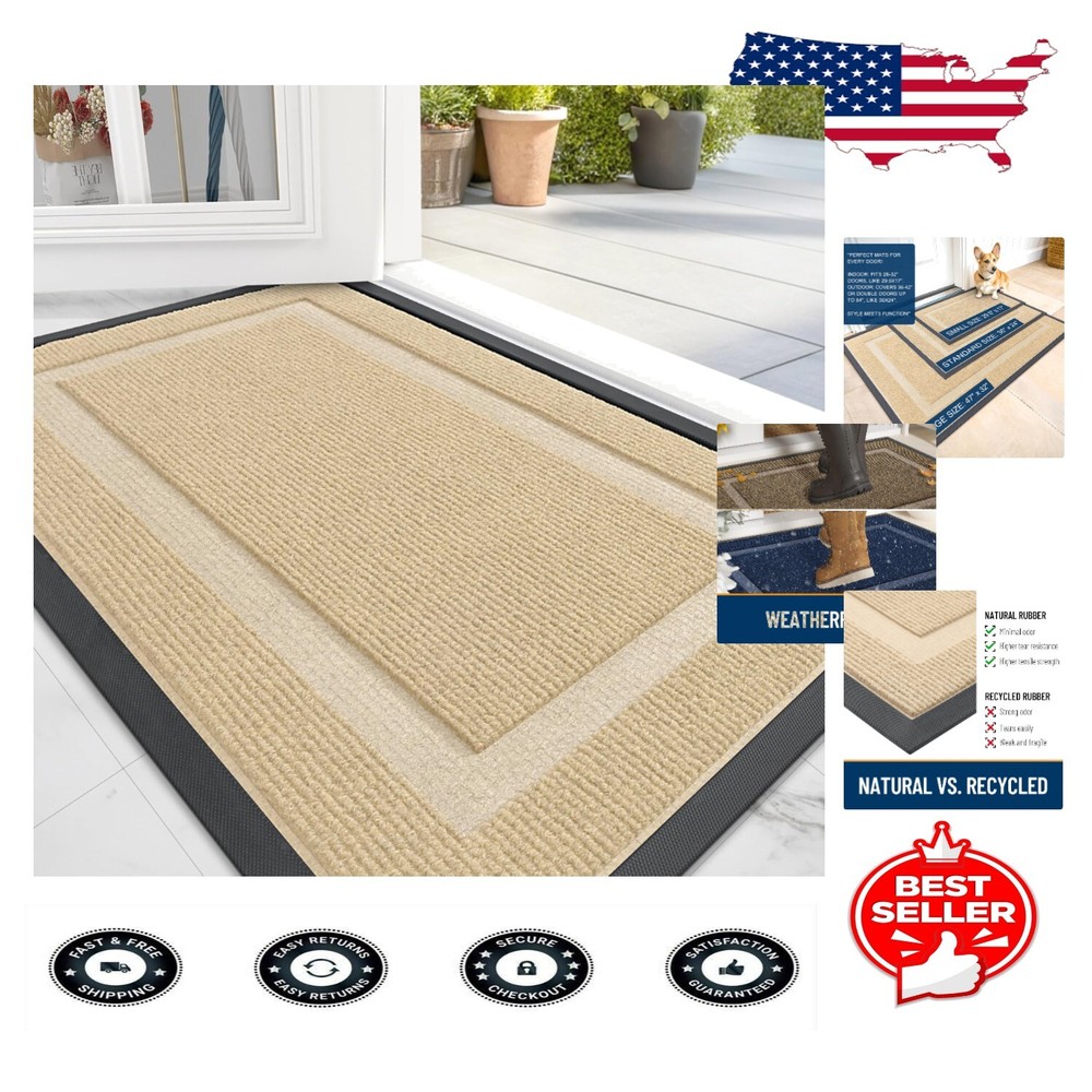 Elegant 71x24 Beige Indoor-Outdoor Welcome Mat - Stain and Weather Resistant  