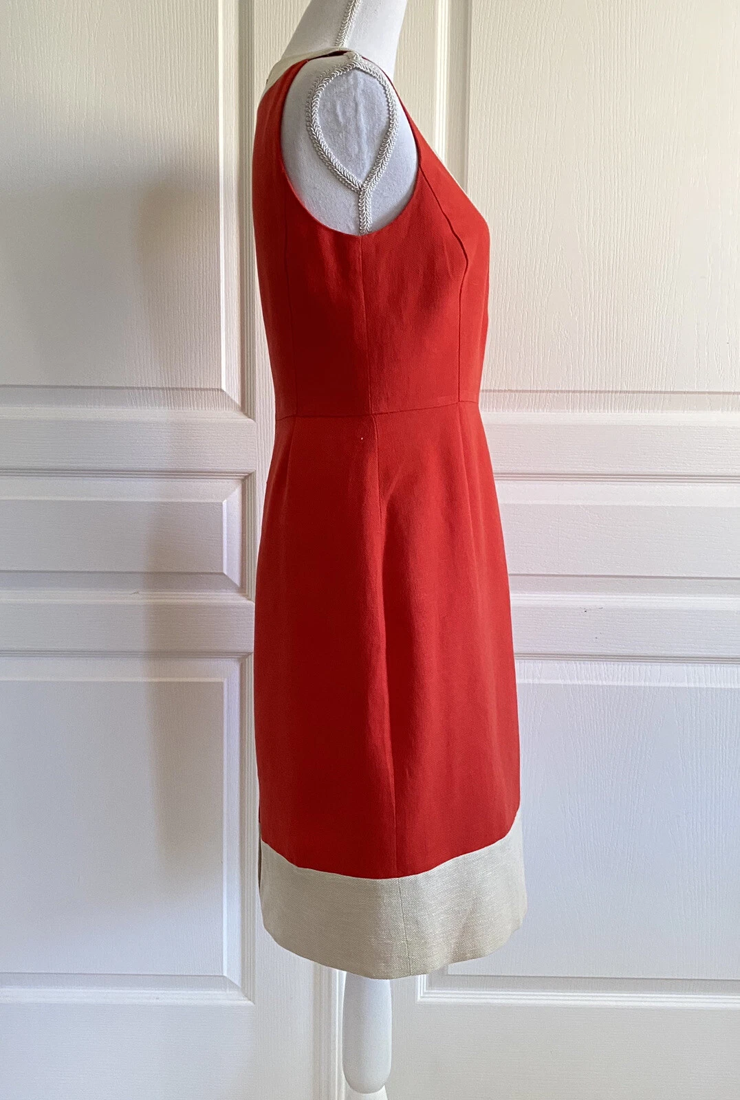 Abito Kate Spade James in lino senza maniche colorblock taglia 6 rosso beige $495