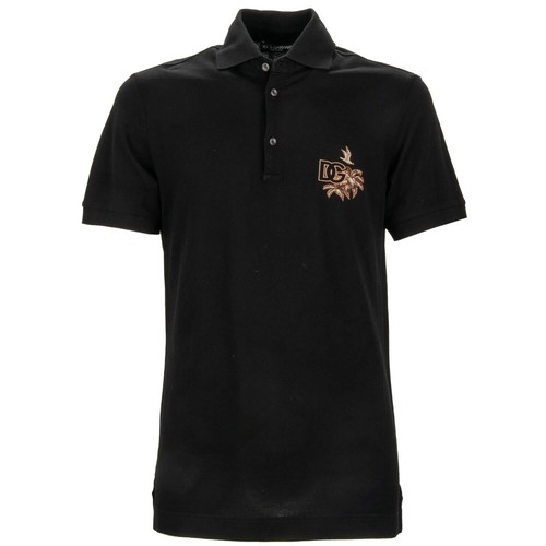 DOLCE & GABBANA DG Logo Palm Leaves Embroidery Cotton Polo Shirt Black